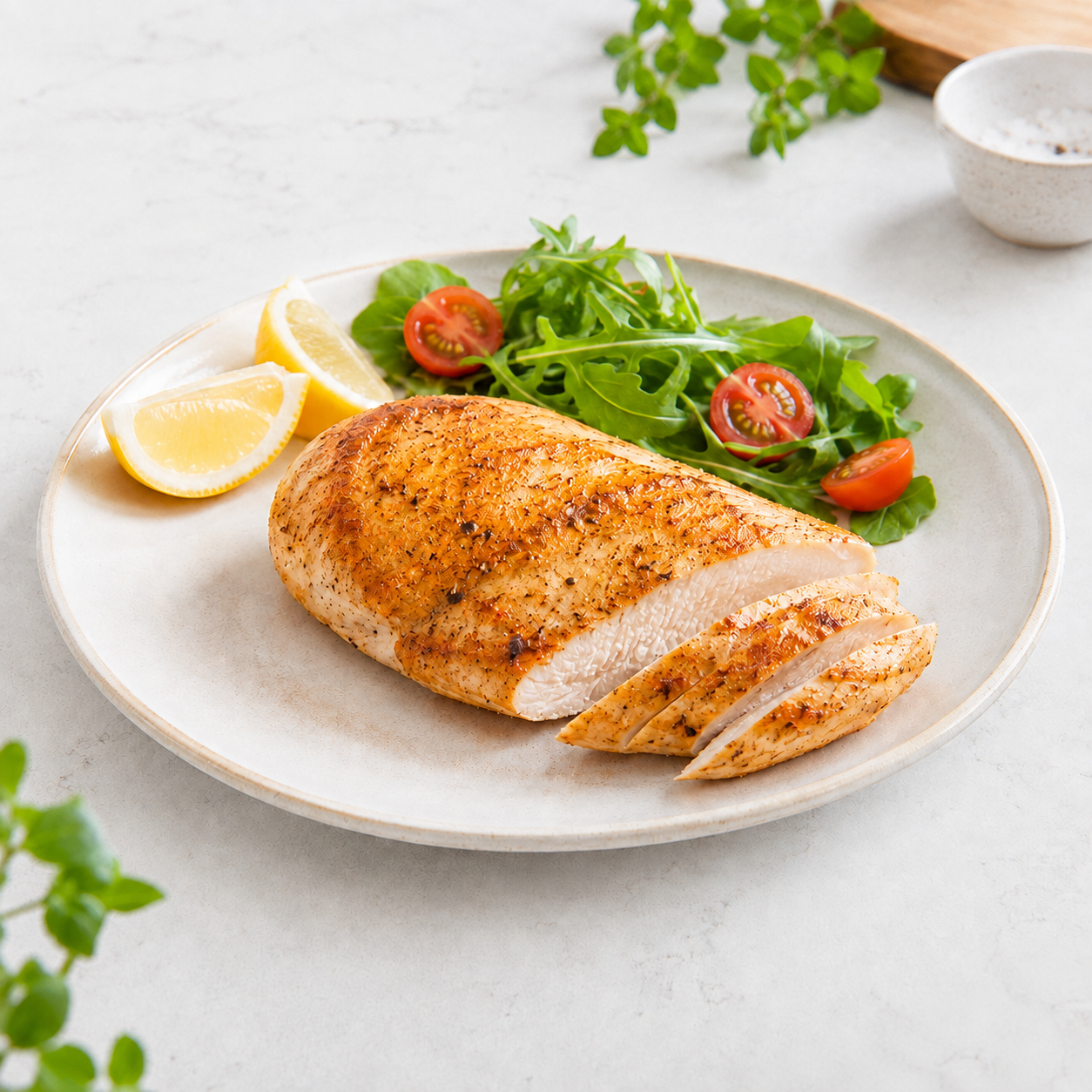 Cooked seasoned chicken ready to serve