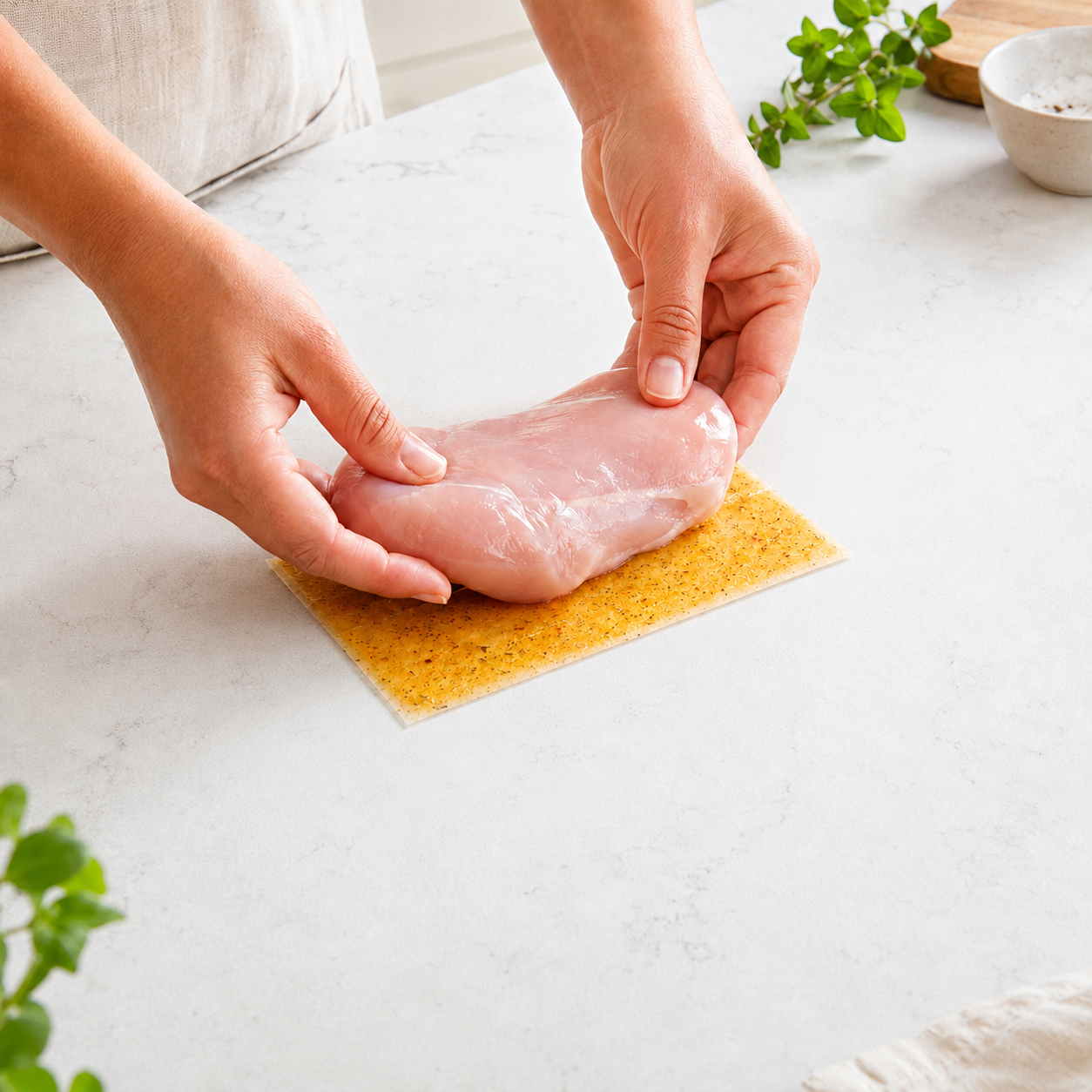 Chicken placed onto a No Ordinary Flavour Sheet